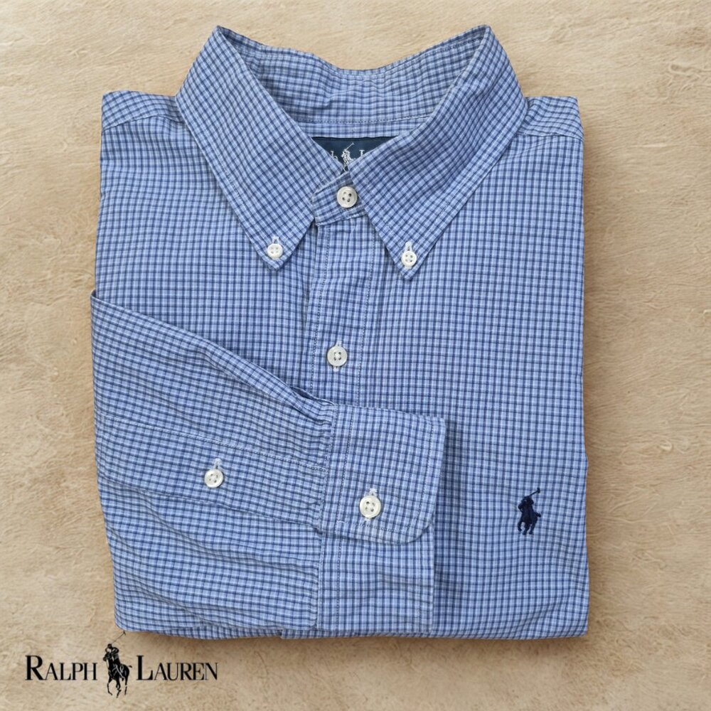 Polo Ralph Lauren Men's Classic Fit Blue Window Plaid L/S Button Down Shirt Sz L